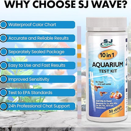 10 in 1 - Aquarium Test Strips | 100 Fast & Accurate Strips | Fish Tank Aquariums Water Test Kit & ebook | Aquarium Thermometer | Fish Tank Water Testing Kit for Fresh & Saltwater | Versatile Usage