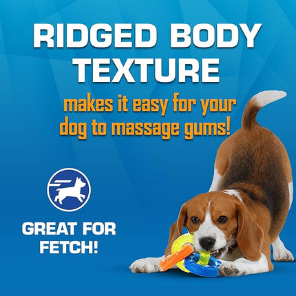 Nerf Dog 3-Ring Tug Outdoor Dog Toy, 7.5 Inch Ring Dog Tug Toy for Puppies and Small Breeds, Blue/Green/Orange