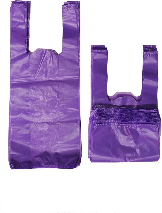 200 Black Easy Open & Easy-tie Handle 15" Strong Leak- Proof Poop Bags, Dog Waste Bags Made in USA (not on rolls) (Purple)
