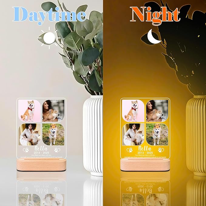 Personalized Pet Memorial Gifts, Dog Memorial Gifts for Loss of Dog, Pet Loss Gifts in Memory of Dog Night Lights, Custom Dog Memorial Plaque, Cat Memorial Photo Frame, Pet Sympathy Gifts