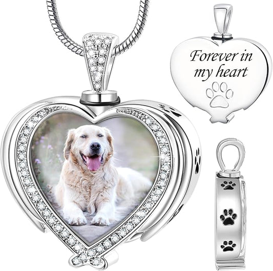 Farfume Personalized Pet Urn Necklace for Dog Cat Ashes Cremation Pet Memorial Customized Photo Text Engraving Pendant Keepsake Funeral Jewelry