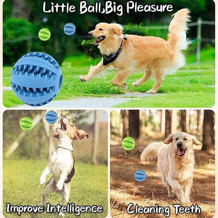 Dog Treat Toy Ball, Dog Tooth Cleaning Toy, Interactive Dog Toys(1 Green+1 Blue) 2.8" Pack of 2