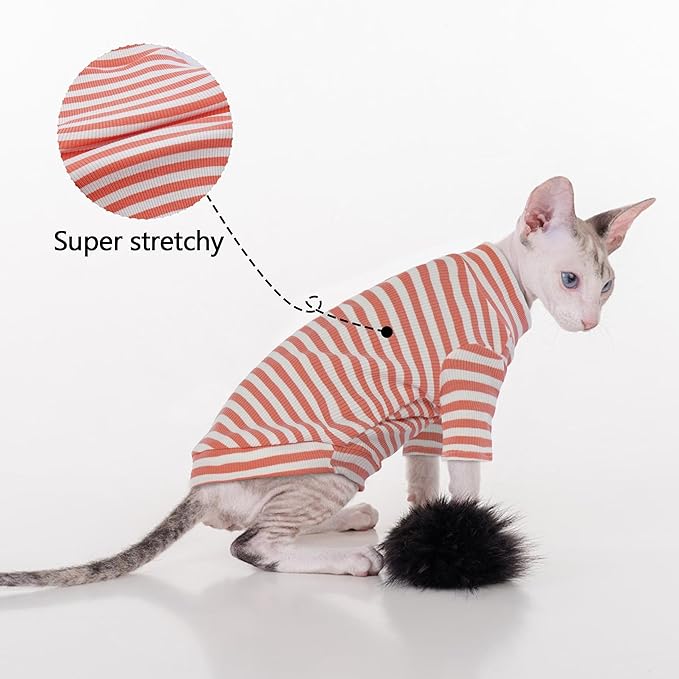 PUMYPOREITY Sphynx Cat Clothes - Soft Hairless Shirt With Sleeves, Stretchy Sweater, Pullover Pajamas Jumpsuit, Turtleneck Outfit for Sphynx Cornish Rex, Devon Rex - Orange, XL
