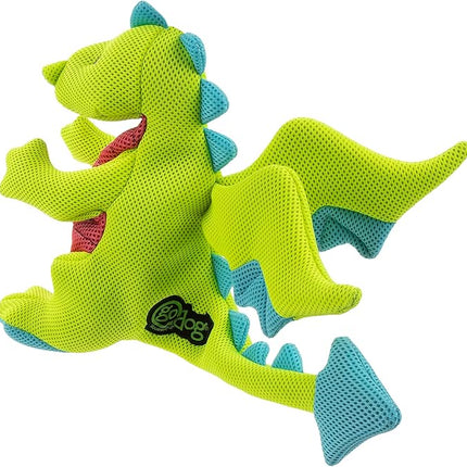 goDog Mesh Dragons Squeaky Plush Dog Toy, Double Chew Guard Technology - Green, Large