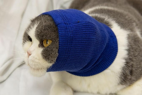 Cat Hematoma Ear Wrap,Cat Ear Wrap Anxiety Relief – Noise Canceling for Fireworks, Thunderstorms, Pet Grooming & Force Drying Blue S