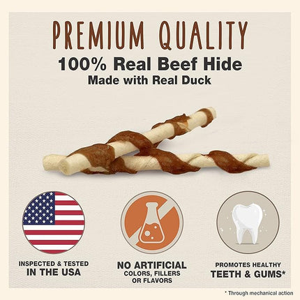 Cadet Gourmet Twists Sticks- Long Lasting & Natural Dog Treats for Large & Small Dogs Beef Hide & Duck - Inspected & Tested in USA (50 Count) (Pack of 2)