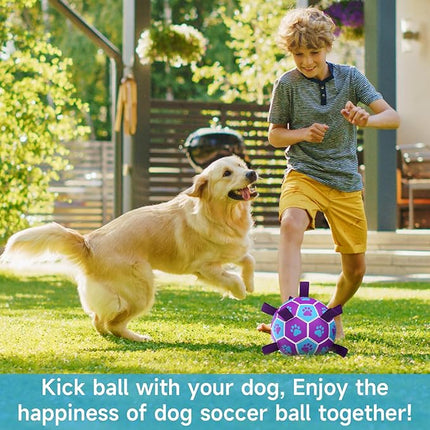 QDAN Dog Toys Soccer Ball - Durable Dog Balls with Strap for Medium Small Dogs, Puppy Birthday Gifts, Dog Tug Toy for Tug of War (8 Inch)