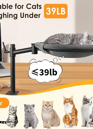 Cat Desk Bed, 360° Rotating & Adjustable Shelf Mount, Elevated Cat Hammock with Washable Air Mesh Fabric Nest, Breathable & Comfortable for Indoor Kitten Cats