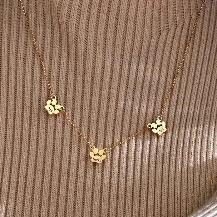 Customized Paw Print Necklace Personalized Pet Name Necklace Custom Engraved Dog Cat Paw Pendant Necklace Pet Memorial Gift for Pet Lovers