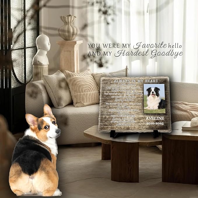 Personalized Pet Memorial Stone - Custom Dog Grave Marker with Name & Photo - Sympathy Gifts for Loss of Beloved Dog - Cemetery Decor - Dog Passing Away Sympathy Gifts (Quote 16)