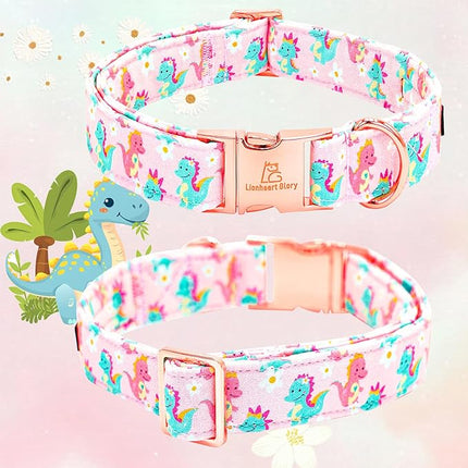 Lionheart glory Dog Bow Collar Dinosaurs Pattern Cute Collars for Small Dogs,Soft Duty Adjustable Dog Collar with Bowtie Spring Summer Puppy Collars Bows Pet Gift