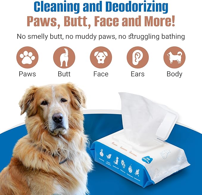 Dog Grooming Wipes - 200count/2packs Unscented Cat Wipes Cleaning Fur - Plant Based Pet Wipes for Dogs - Large & Thick Dog Paw Wipes - Fast Bath Dog Wet Wipes for Paws, Butt, Face and Body