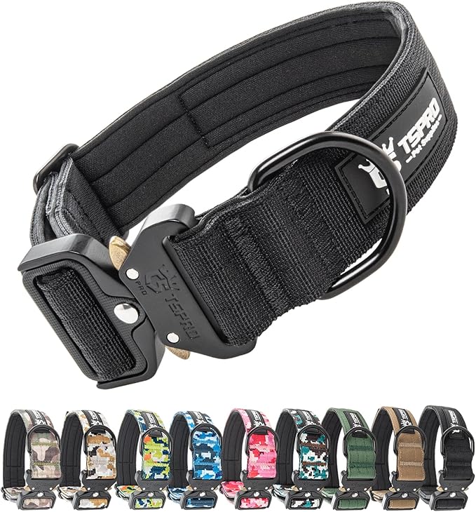 TSPRO Premium Dog Collars Tactical Dog Collar with Patch and Heavy Duty Quick-Release Metal Buckle Durable Thick and Adjustable for Medium to Large Dogs (Black M)