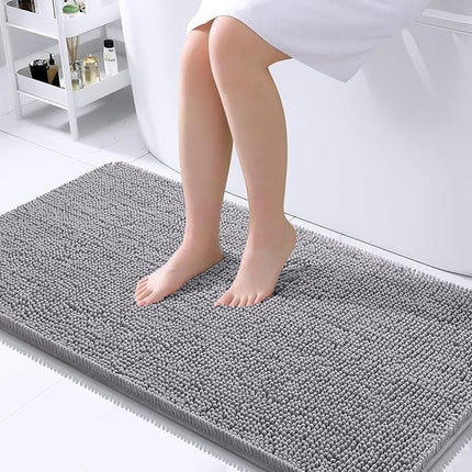 OLANLY Bathroom Rugs 45x27, Extra Soft Absorbent Chenille Bath Rugs, Rubber Backing Quick Dry, Machine Washable Bath Mats for Bathroom Floor, Tub and Shower, Home Decor Accessories, Grey