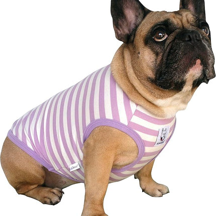 iChoue English Bulldog 100% Breathable Cotton Striped T Shirts Halloween Vest Clothes for Medium Dogs Tank Tops French Frenchie Pug Boston Terrier Pitbull Purple White Stripes - XXLarge