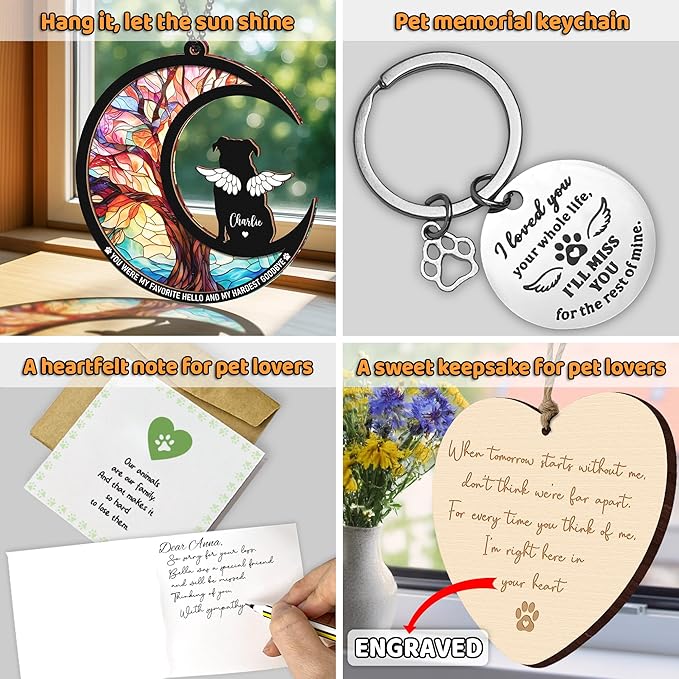 Personalized Angel Dog Memorial Suncatcher, Engraved Pet Memorial Ornament, Pet Sympathy Keychain, Loss of Animal Sympathy Card, Rainbow Bridge Dog Loss Gift, Bereavement Suncatcher Hanging
