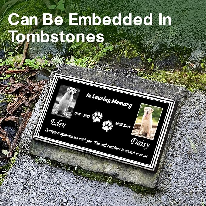 Pet Memorial Stones for Dogs & Cats, Personalized Dog Memorial Plaques for Pet Grave Stones for Outdoor - Cats Headstones, Tombstones for Grave Markers with Photo (Double Portrait)