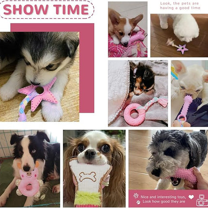 6 Pack Puppy Toys for Teething Small Dogs, Cute Pink Dog Chew Toys for Puppies, Soft Squeaky Dog Toys for Small Breed Cleaning Doggy Teeth, Outdoor Interactive Small Dog Chew Toys Set