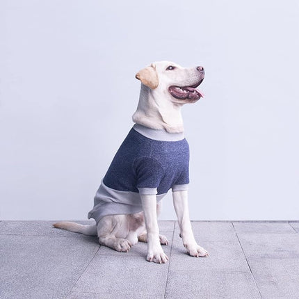 Large Dog Color Block Sweaters Warm Clothes Pullover Sweatshirts for Pitbull Labrador, Blue Grey, 3X-Large
