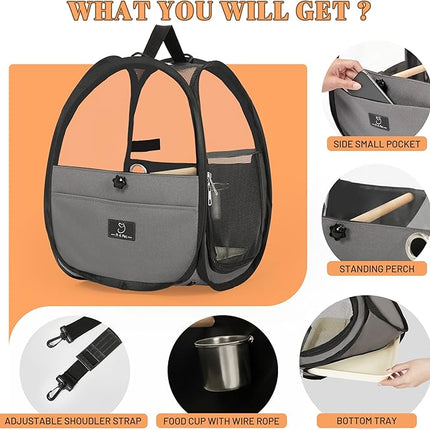 Bird Carrier for Travel with Clear Windows, Breathable Safe Fabric, Lightweight Small Bird Cage with Tray, Stand and Feeder, Portable Pet Bag for Parrot, Vet Visit, Outdoor, Small Animals