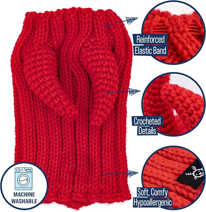 Zoo Snoods Red Devil Dog Costume - Warm Crochet Snood Wrap for Pets, Neck Ear Cover Protection, Halloween Winter (Small)