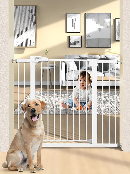 36.2" Extra Tall Baby Gate for Stairs, 29.5-46" Wide Dog Gate for Doorways, Walk Thru Auto Close Metal Child Gate for The House, Stairs and Doorways, Pet Gate Pressure Mounted Dog Gate Indoor (White)
