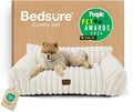 Bedsure Cute Cat Couch for Pets - Fluffy Dog Bed Small Medium Size Dog with Premium Soft Corduroy Fleece, Pet Sofa with Removable Washable Cover, Supportive Couch Bed for Small Dogs, 30inch, Cream