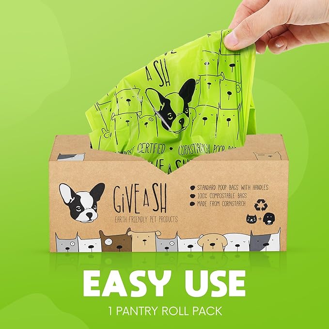 Certified Home Compostable Dog Poop Bags with Handles - 10% to Charity - ASTM D6400 & EN 13432 Compliant - 120 x Large Plant Based Compostable Poop Bags (1 Pantry Roll)