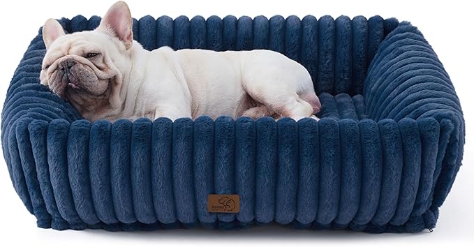 Bedsure Cute Dog Beds Large Sized Dog - Washable Furry Pet Beds, Rectangle Orthopedic Corduroy Fleece Puppy Beds with Removable Zipper Cover, 30x24x8 inches,Night Blue