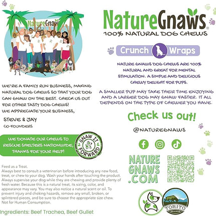 Nature Gnaws Beef Trachea Crunch Wraps for Dogs, 3 Count, Pack of 4 | Long Lasting | Natural Beef Jerky | Rawhide Free | Dog Chew Bones