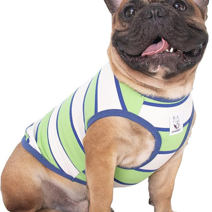 iChoue English Bulldog T Shirts 100% Cotton Striped Clothes for Medium Dogs Tank Tops Vest Large French Frenchie Pug Boston Terrier Pitbull Summer Green Stripes - XL