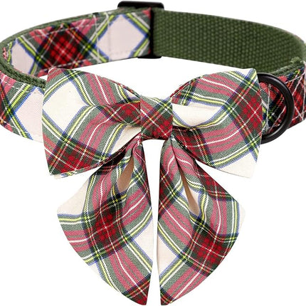ARING PET Christmas Dog Collar, Cute Xmas Pet Collar with Sailor Bowtie Red and Green Plaid Bow Tie Collars with Metal Buckle for Puppy Small Medium Large Boy Girl Dogs-XL