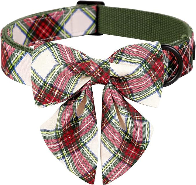 ARING PET Christmas Dog Collar, Cute Xmas Pet Collar with Sailor Bowtie Red and Green Plaid Bow Tie Collars with Metal Buckle for Puppy Small Medium Large Boy Girl Dogs-XS