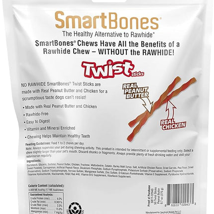 SmartBones Smart Twist Sticks With Peanut Butter, Rawhide-Free Chews For Dogs, 50 Count
