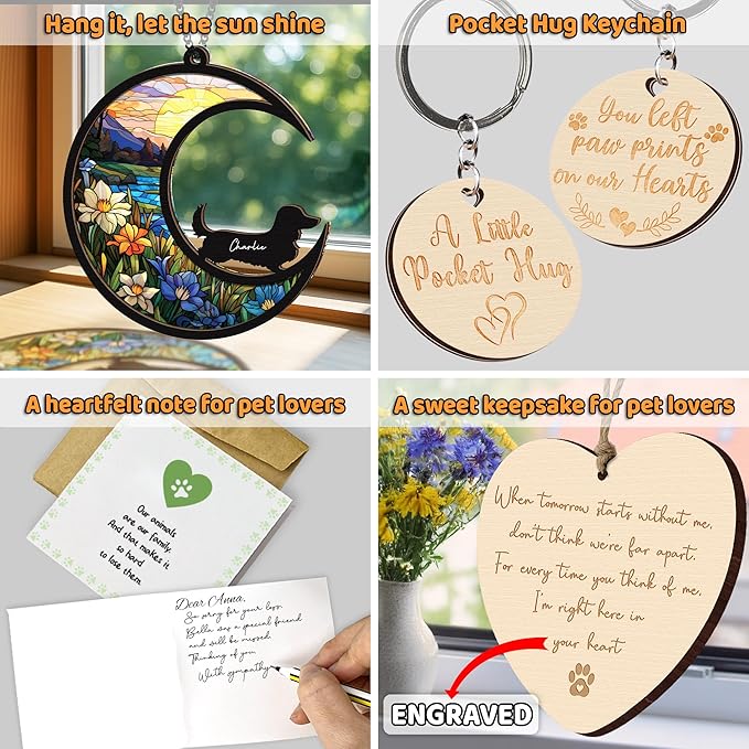 6'' Dachshund Long Hair Memorial Suncatcher, Custom Name, Pet Ornament Window Car Hanging, Sympathy Gift for Loss of Pet, Passed Away Remembrance Gift for Dog Lovers 12-SS1