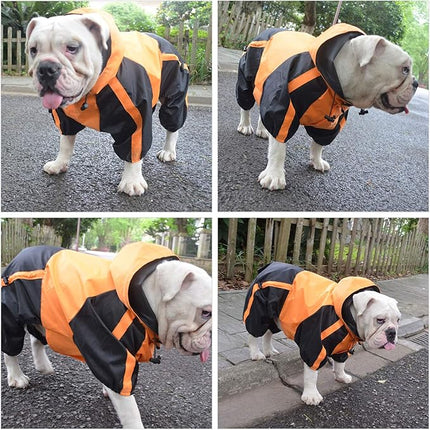 Lovelonglong American Bully Pitbull Dog Hooded Raincoat, Bulldog Rain Jacket Poncho Waterproof Clothes with Hood Breathable 4 Feet Four Legs Rain Coats for Pugs English French Bulldog Orange B-XL