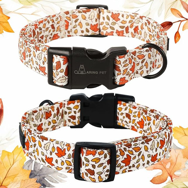 ARING PET Fall Dog Collars, Cute Autumn Maple Leaves Pet Collar with Quick Release Buckle for Small Medium Large Girl Boy Dogs-M