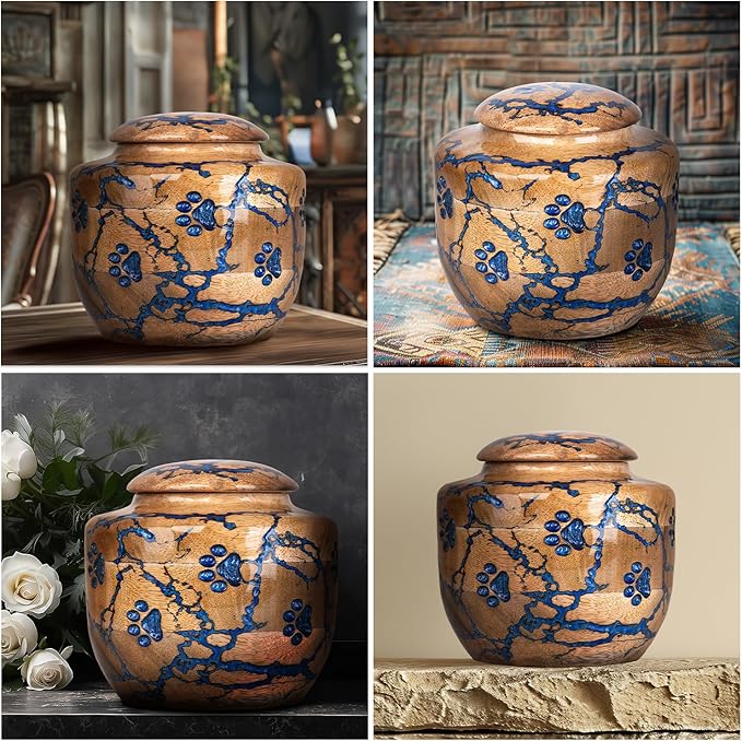 Wood Pet Urns for Dog/Cat Ashes - Large 54 Cu/in Resin Decorative Urn for Ashes for Dog, Urns for Cats - Pet Memorial Remembrance Box - Blue, Large (54 Cubic inches)