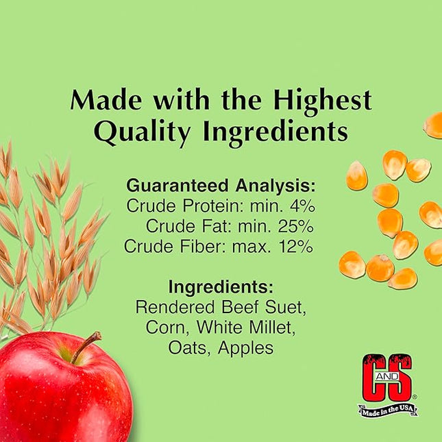 C&S Apple Suet Treat, Wild Bird Food for Fruit Loving Bluebirds, Thrashers, Tanagers, Wrens and Robins, 8 Pack