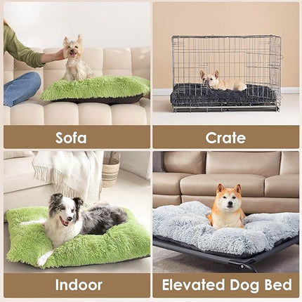 EHEYCIGA Fluffy Dog Crate Bed for Extra Large Dogs, Plush Faux Fur Crate Pad, Calming Anti Anxiety XL Dog Bed, Washable Soft Warm Mat with Non-Slip Bottom, Green