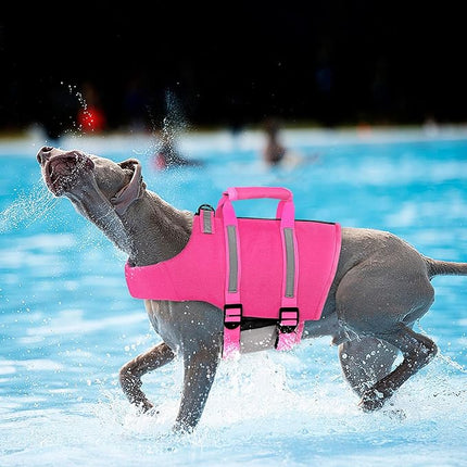 Queenmore Small Dog Life Jacket - Adjustable Reflective Lifesaver Vest with Back Zip, Rescue Handle, Leash Hook (Fuchsia S)