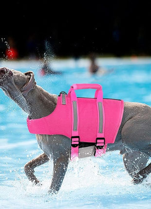 Queenmore XS Dog Life Jacket,Dog Life Vest for Swimming,Dog Floating Vest for Boating,Pet Puppy Lightweight Adjustable Reflective Lifesaver Vest with Back Zip,Rescue Handle,Leash Hook(Fuchsia XS)