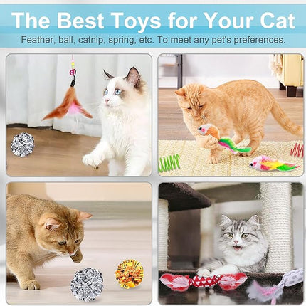 UPSKY 24 PCS Cat Toys, 3-Level Turntable Kitten Toys Set, Interactive Cat Roller Toys for Indoor Cats, Catnip Toys, Cat Teaser Toys, Mice Toys, Spring Toys, Various Ball Toys for Kitty