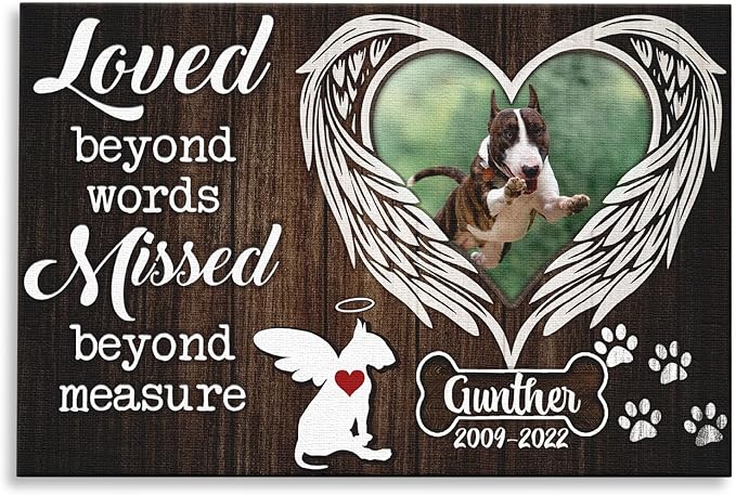 Dem Canvas Personalized Photo Canvas Prints, Custom Dog Loss Gifts, Loved Beyond Words Missed Beyond Measure, Pet Memorial Gifts, Dog Death Sympathy Gifts, Dog Loss Canvas Dog Grieving Gifts (18x12)