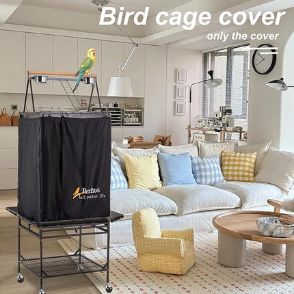 Bird Cage Cover(Black) Good Night Birdcage Cover Black-Out Birdcage Cover Durable Breathable Washable Material… (68 inch)