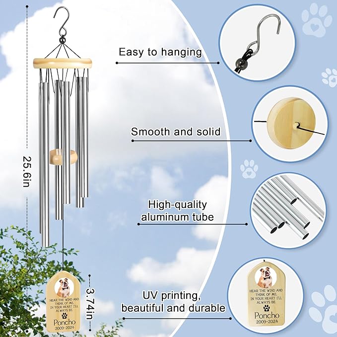 Personalized Pet Memorial Gifts, Pet Memorial Wind Chime, Dog Memorial Gifts, Cat Memorial Gifts, Pet Loss Gifts, Pet Loss Sympathy Gift, Dog Bereavement Gift, Dog Remembrance Gift - I'll Always Be