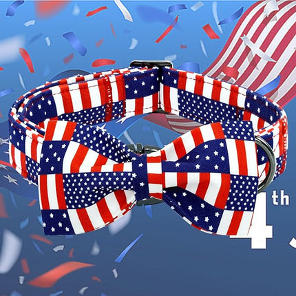 Lionheart glory American Flag Dog Collar 4 of July Independence Patriotic Dog Bow Collars Heavy Duty Adjustable Soft Collar with Bowtie for Small Dogs Pet Gift