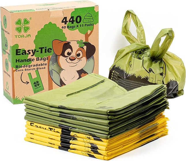 YORJA Tie Handles Dog Poop Bags, 440 Pet Waste Bags, Thick and Strong 100% Leak-Proof Easy Tie Up Doggy Bags