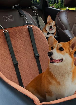 Car Dog Seat,Pet Booster Carseats for Dogs up to 25lbs,Safe and Comfy Puppy Travel Car Bed with Storage Pockets and 2 Safety Belt,Ultra Soft Fabric, Easy to Install,Fully Removable Washable.