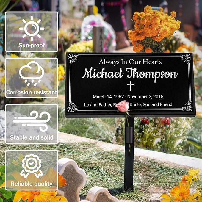 HDSD 12x6'' Personalized Pet Memorial Stones Black Granite Headstones for Dogs Laser Engraved with Photo (Single)